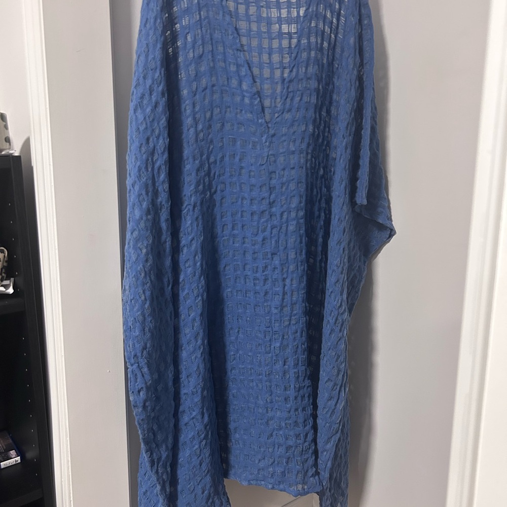 Blue Textured V-Neck Cover-Up
